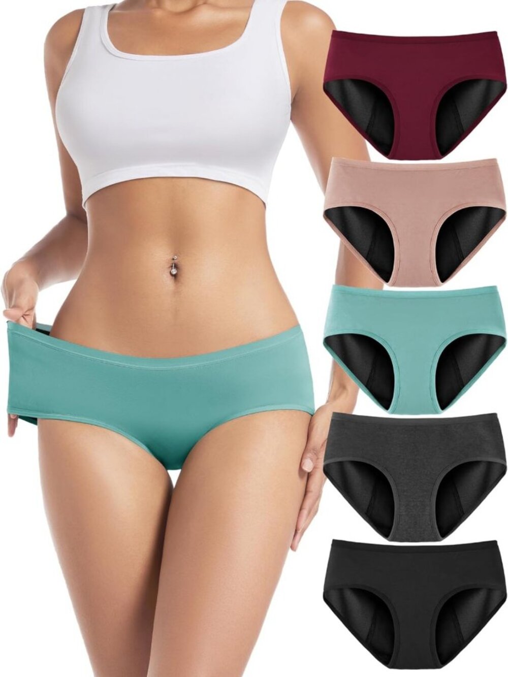 Leakproof Period Underwear for Women & Teens - Soft Menstrual Panties, 5 Pack